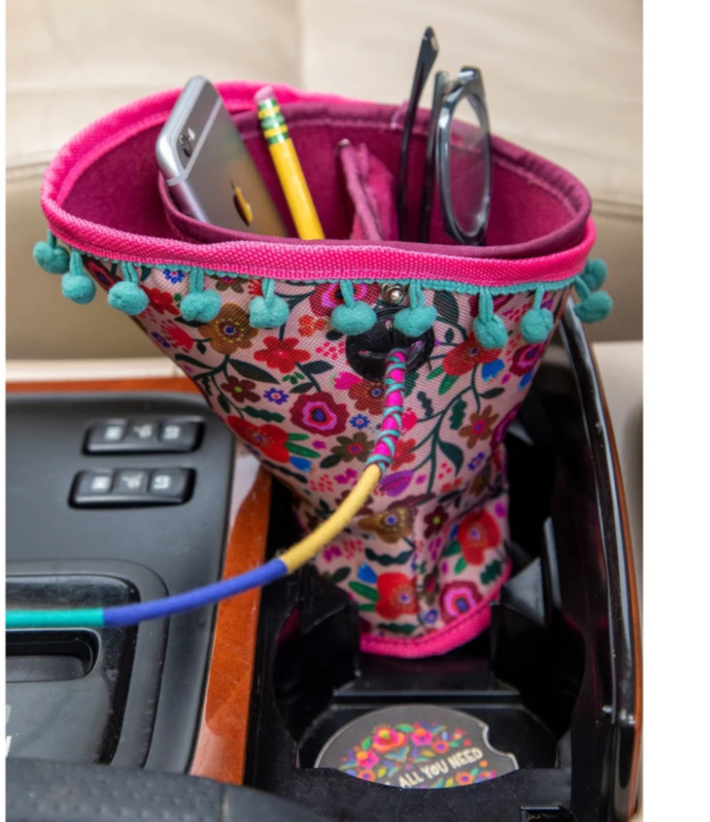 Natural Life Pink Floral Boho Car Cup Holder Organizer NEW!
